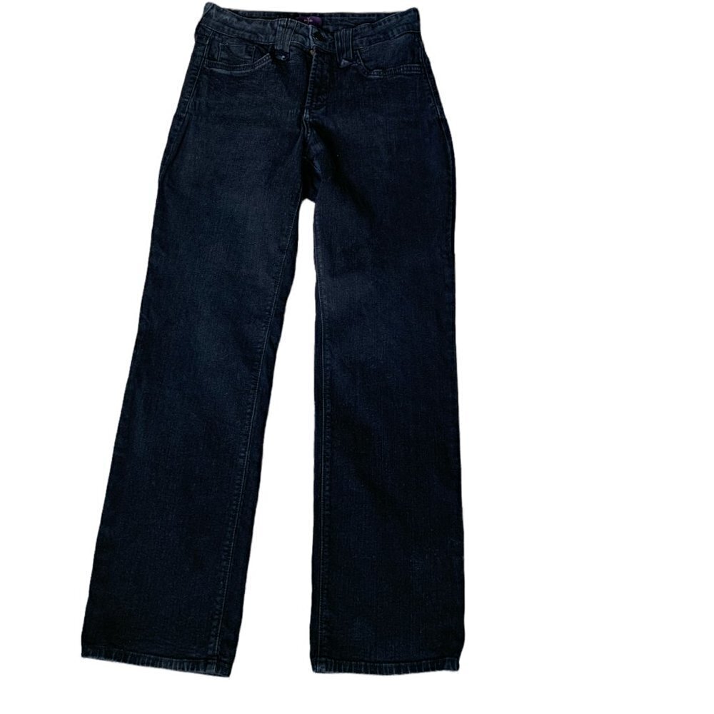 NYDJ Lift Tuck‎ Technology Straight Mid-Rise Jeans 5-Pocket Sz 4P Black 35D